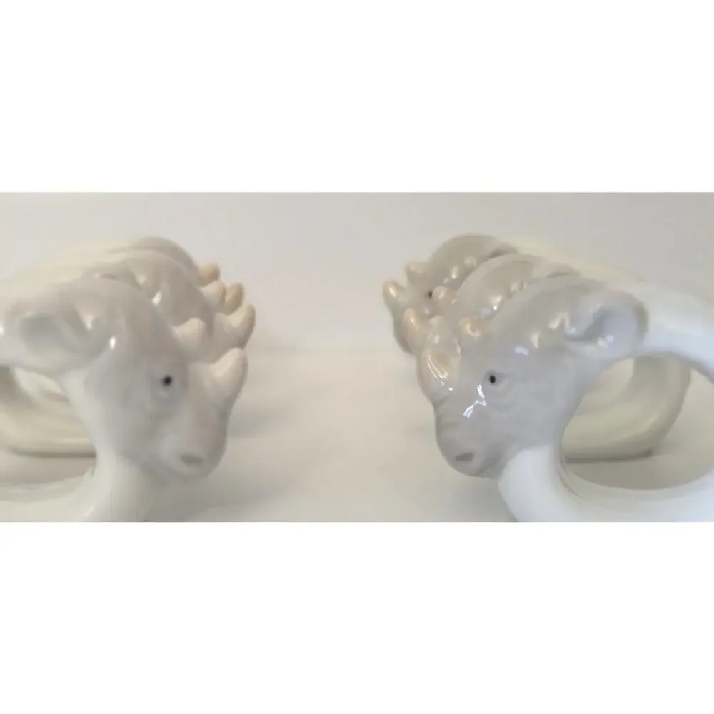 Set of 6 White Ceramic 3D Rhino Napkin Rings Holders, Animal Theme